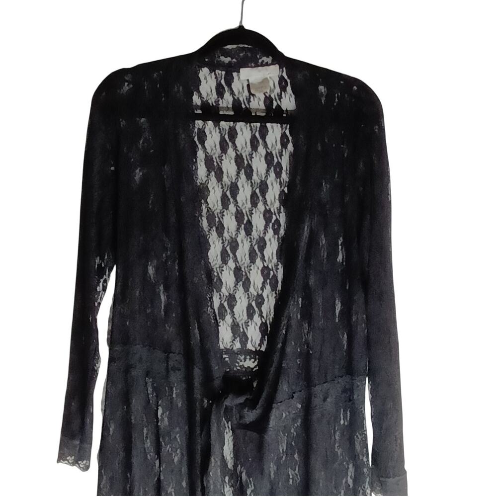 Papillon Blanc Black Long-Sleeve Lace Open/Tie Front Duster - L - Picture 2 of 6